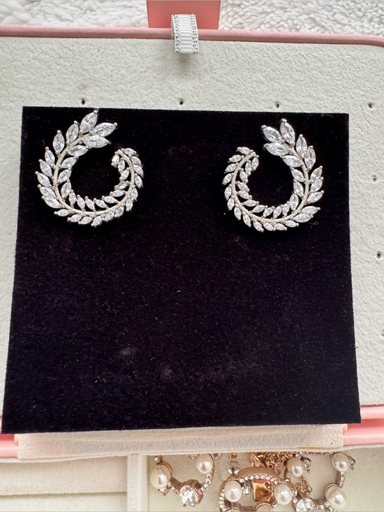 Aldo Jewelry - Silver Leaf Crystal Hoop Earrings